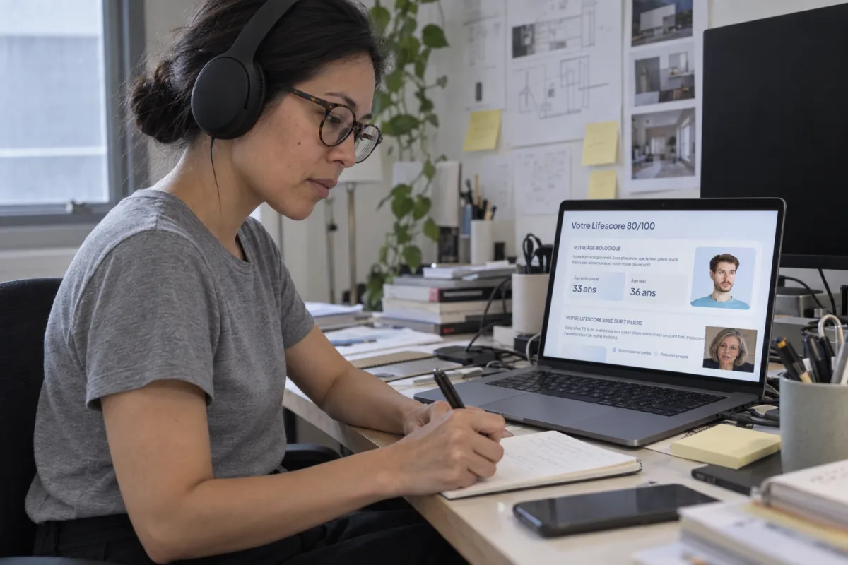 Un appel vidéo de restitution : le Lifescore à l'écran, le médecin en vignette